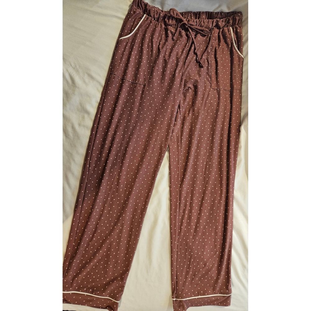 Lucky Brand Womens Polka Dot Pajama Pants Mauve Pink Drawstring Pockets Large